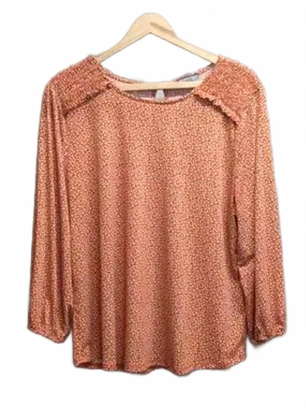 Adrianna Papell Women's XXL Rust Orange Patterned Long Sleeve Blouse